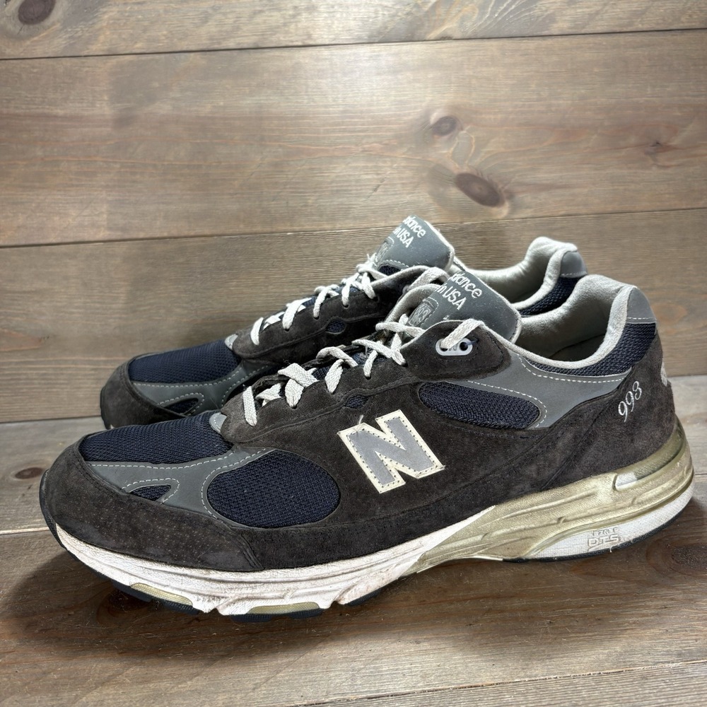 new balance 993 mens size 13 shoes blue brown suede athletic running sneakers